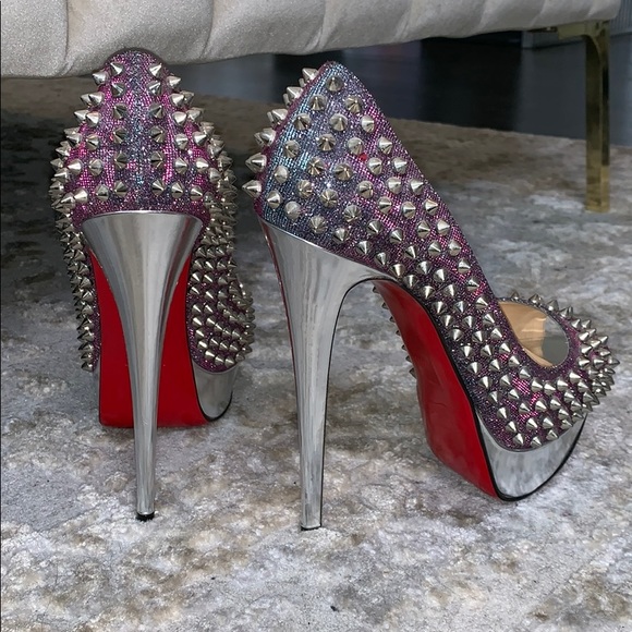 Christian Louboutin Lady Peep Spike Silver SZ 38.5 - Picture 8 of 8